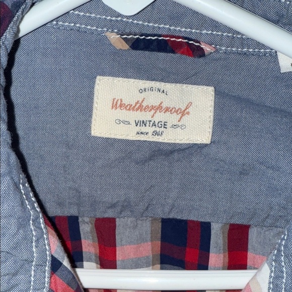 Weatherproof Vintage Men's Blue and Red Casual Button Down Shirt - Picture 2 of 5